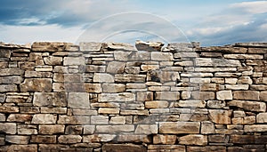 Ancient brick wall, solid and weathered, surrounded by old ruins generated by AI