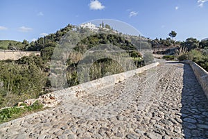 Ancient bridge landscape puig de missa hill.Santa Eularia des R