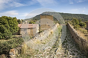 Ancient bridge over las Truchas river in Pobleta de San Miguel village, Villafranca del Cid, province of CastellÃÂ³n, Spain photo