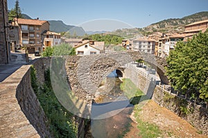 Ancient bridge over the Llobregat river at the Pobla de Lillet photo