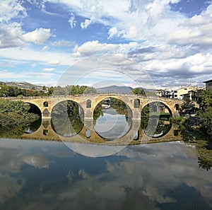 Ancient bridge over the river along the way to Santiago De compostela