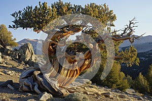 Ancient bristlecone pine at sunset