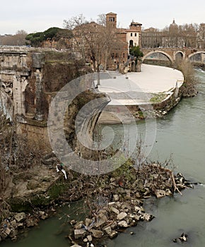 Ancient broken Bridge called Ponte Rotto in Italian language in photo