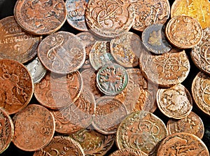 Ancient bronze coins of XIX century photo