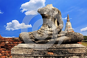 Ancient buddha statue at historic site in Ayuttaya province,Thailand.