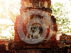 Ancient buddha statue at Mahathat temple in Ayuttaya province,Thailand.