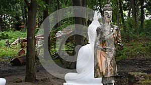 Ancient buddha statue in ruins ubosot in Wat Phra Kaew in Chai Nat, Thailand