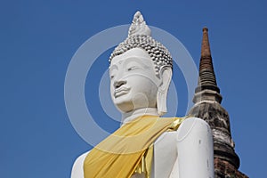 Ancient Buddha statues Wat Yai Chai Mongkol in Ayutthaya Thailand
