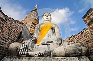 Ancient Buddha in Wat Yai Chaimongkol, Ayutthaya, Thailand