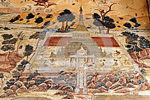 Ancient Buddhist Ayutthaya Style Ceiling Mural Paintings at Kyauk Taw Gyi Temple photo