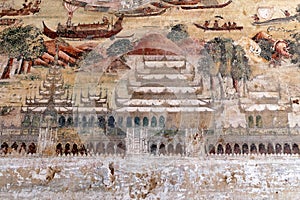 Ancient Buddhist Ayutthaya Style Ceiling Mural Paintings at Kyauk Taw Gyi Temple photo