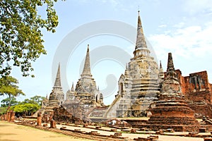 Ancient Buddhist pagoda ruins at Wat Phra Sri Sanphet temple.