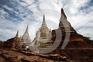 Ancient buddhist stupas in the old capital city of Ayutthaya, Thailand
