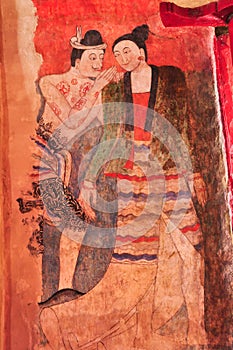 Ancient Buddhist temple mural