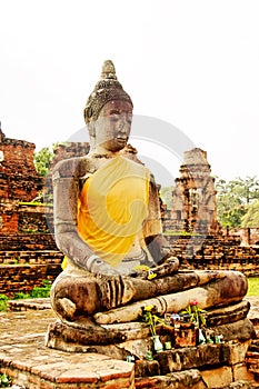 Ancient buddhist temple ruins in Ayuttaya, Thailan photo
