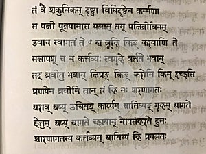 An ancient Buddhist text in Sanskrit etched into a book at Swayambhunath