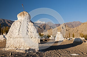 Ancient budhist stupas under Tikse gompa, Ladakh, India