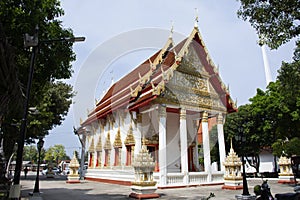Ancient building antique ubosot of Wat Khae temple for thai people travelers visit and respect praying blessing wish holy mystery