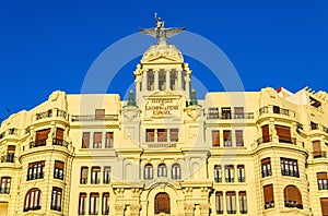 Ancient building at the crossroad of Carrer de Xativa and avenue Marques Sotelo in Valencia, Spain