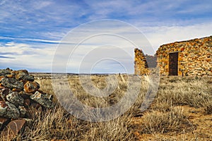 Ancient Building in Rural Landscape with Blue Sky and Clouds South Australia, situated in the Flinders Ranges