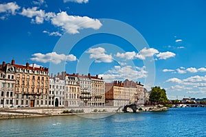 Ancient buildings on the Saone river bank, Lyon