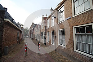 Ancient buildings on the streets of city Haastrecht in the Netherlands in the Krimpenerwaard area.