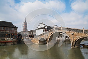 The ancient buildings and tourist scenery of Zhouzhuang Ancient Town, Suzhou City, Jiangsu Province, China