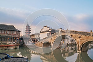 The ancient buildings and tourist scenery of Zhouzhuang Ancient Town, Suzhou City, Jiangsu Province, China