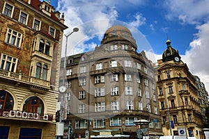 The ancient buildings on Wenceslas Square, Prague, Czech republic