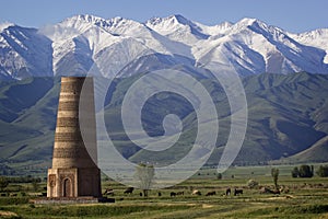 Ancient Burana tower located on famous Silk road, Kyrgyzstan