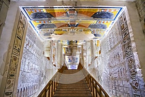 Ancient burial chambers for Pharaohs with hieroglyphics at the valley of the kings, Luxor, Egypt. photo