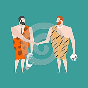 Ancient businessman deal. Neanderthal Agreement. Prehistoric man