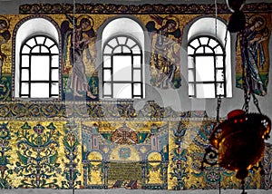 Ancient Byzantine mosaics in Bethlehem temple.