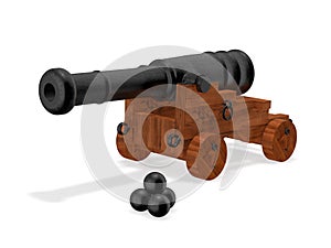 Ancient cannon with cores 3d rendering