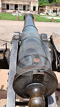 Ancient cannon on the courtyard of a royal residential building at Ramnagar Fort, Varanasi India