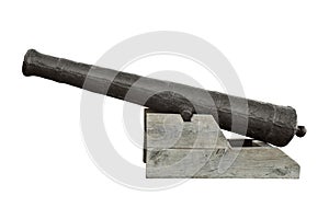 Ancient cannon isolated on white background. Old medieval artillery canon on white background