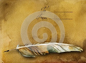 Ancient card with feather pen