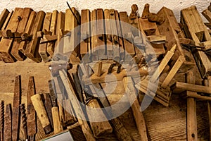 Ancient carpenter table tools