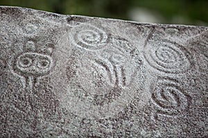 Ancient carved figures on stones in Jayuya Puerto Rico photo