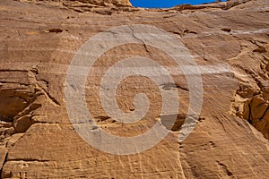 Ancient carving on the rocks, parietal art, cave painting, rock drawing in the Timna National Park, desert of Aravah valley in