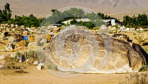 Ancient carvings with historical petroglyphs in Kyrgyzstan