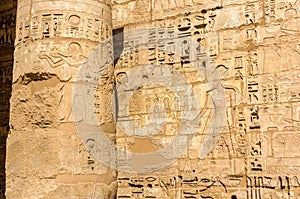 Ancient carvings in the Mortuary Temple of Ramses III