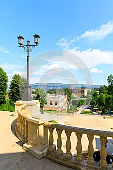 The ancient Cascade stairs, tourist attraction in Kislovodsk. Resort park, ornament and pride of Kislovodsk,Caucasus