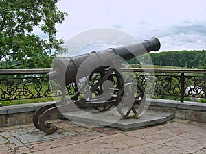 Ancient cast-iron cannon of the 18th century from the bastions of the Chernigov fortress in the city of Chernigov