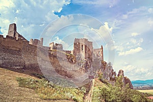 The ancient castle of Beckov. Slovak ancient ruins.Tematin castle ruins, Slovak republic, Europe. Travel destination.Backov Castle