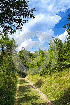 The ancient castle of Beckov. Slovak ancient ruins.Tematin castle ruins, Slovak republic, Europe. Travel destination.View of the