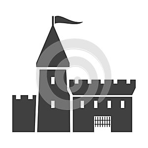 Ancient castle black icon, old building facade