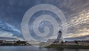 An ancient castle in the city of Vyborg in Russia with St. Olaf Tower