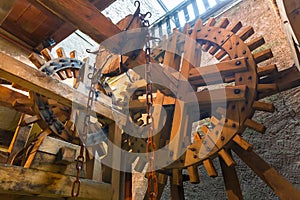 Ancient castle, gears on the mill, old Europe