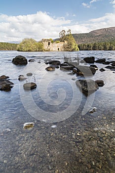 Ancient Castle on Loch an Eilein in the Cairngorms National Park of Scotland.